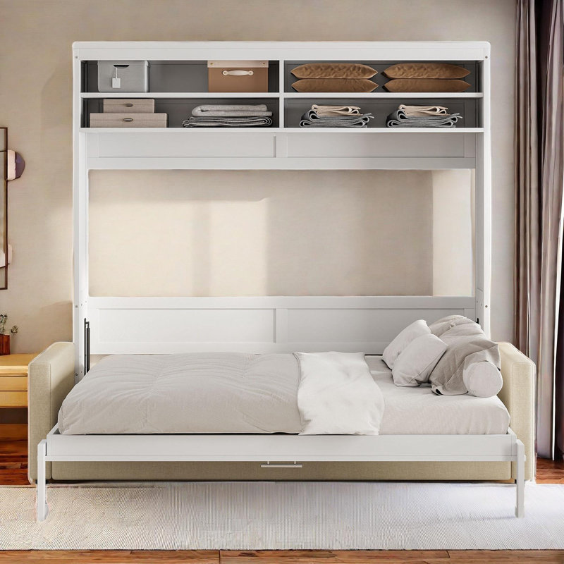Hokku Designs Modern Murphy Bed With Upholstered Sofa And Storage ...